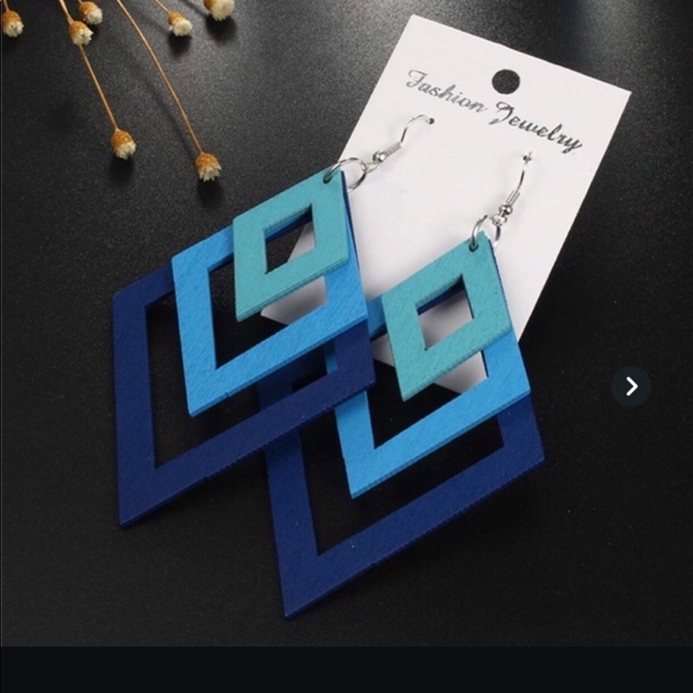 New Geometric Triple Diamond Oversized Drop Wood Earrings
